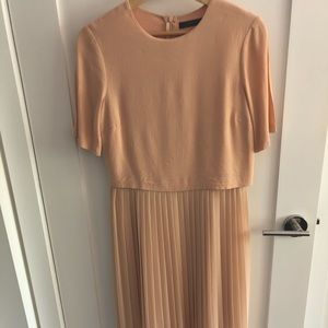 Zara blush / peach toned midi dress with pleated skirt